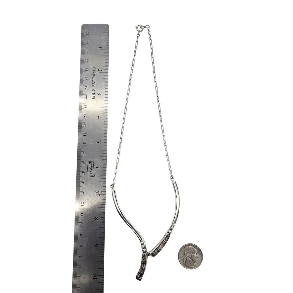 Rare Vtg Estate Sterling Silver Navajo Link Necklace Inlaid Wild Horse Magnesite
